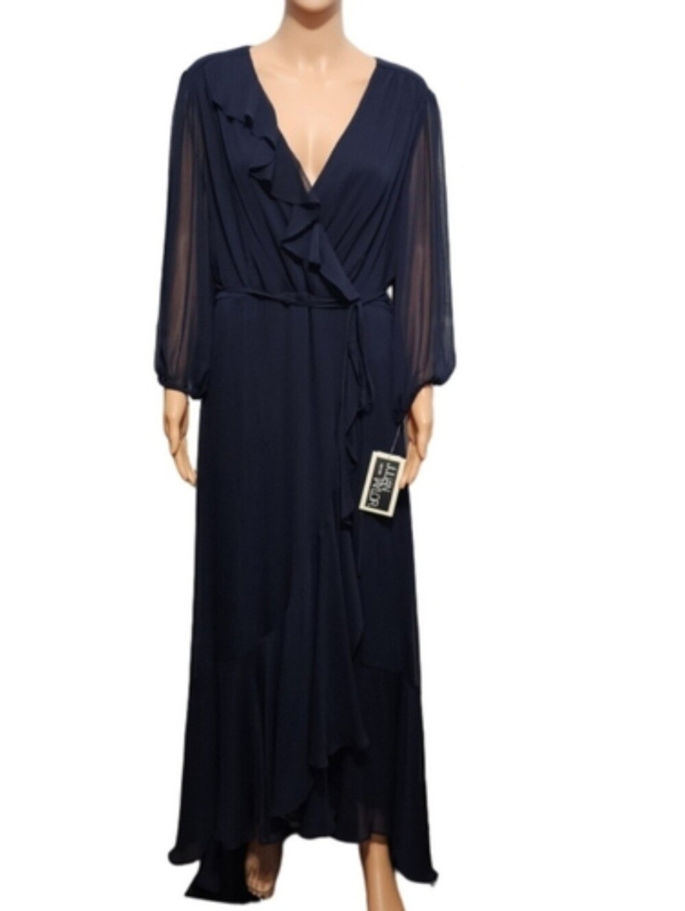 Julian Taylor Navy Blue V Neck Chiffon Fairycore Maxi Dress Sz 14